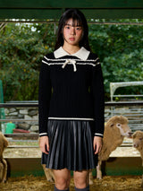 Ribbon Line Collar Wool Knit (Black)