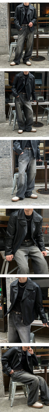 [UNISEX]ダークブラックワイドデニムパンツ