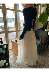 Back White Bow Long Sleeve Knit T-shirt