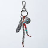 navajo feather & beads keyring brown