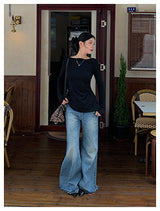 Black bag see-through pad bow long-sleeved shirt