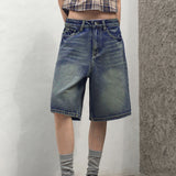 Boil Washing Bermuda Half-Length Denim Pants