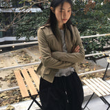 Femo vintage high neck collar button cotton jacket