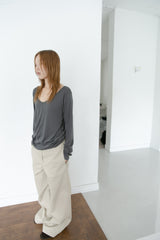 soft deep neck long top(3colors)