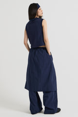 Cotton Banding Skirt Pants, Navy