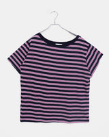 Mats Stripe One Off-Shoulder Oversized Fit Short-Sleeved T-Shirt