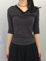Lace V-Shirring Dot Top