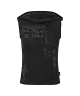 TATTOOED GRAPHIC COWL SLEEVELESS_BLACK