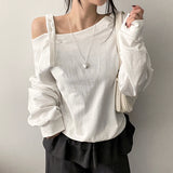 New V Unbalanced Off-Shoulder Snap Strap Sweatshirt