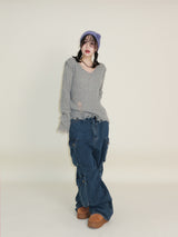 Zelda Double Pocket String Wide Denim Pants