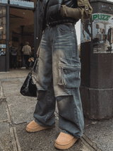Shun Laser Pintuck Cargo Denim Pants