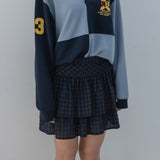 CHECK RUFFLE MINI SKIRT (NAVY)