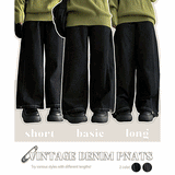 [3-tier length] [S–2XL] デュミンズローリンブインシジョンステッチサイドタックワイドデニムパンツ