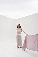 Linen oval neck knit, Pink