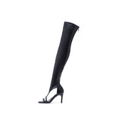 Side Cut-Out Open Toe Boots Heel(Black)