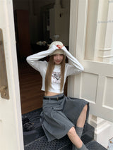 Heart Printed Long Sleeve Crop T-shirt