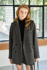CLASSY HERRINGBONE WOOL JACKET / CHARCOAL