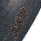 Vintage emblem denim pants / Muddy blue