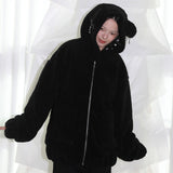 Punk Bear Fleece Jacket - BLACK