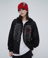 SKULL HOTFIX 2-WAY HOODIE ZIP UP - [BLACK]
