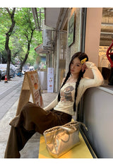 ドッグビーズレースオフショルダー長袖Tシャツ