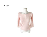 26SS★ [MADE] Oeun Round Button Three Quarter Sleeve T-Shirt