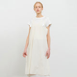 RIBBON STRAP LAYERED SLEEVELESS ONE PIECE CREAM