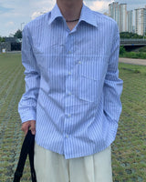 リベットクロップストライプシャツ