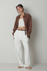 Linen pearl Shirt_Brown