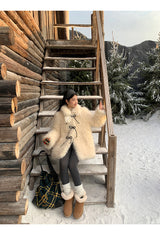 Ivory Poodle Fur Ribbon Half Coat
