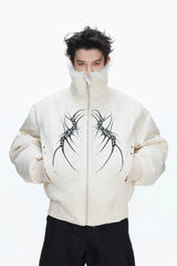 Embroidered Studded Fleece Puffer Jacket