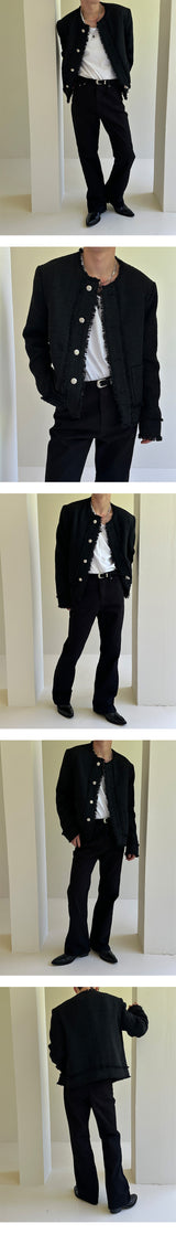 [Unisex] Cutting tweed round neck jacket(2color)