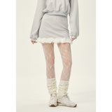 [GirlyFancyClub] Autumn/Winter Outfit 3D Flower Grey Casual Skirt