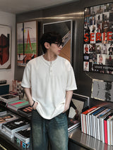 ASCLO ヘンリーネックオーバー半袖ニットTシャツ (2color)