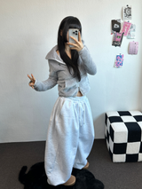 SHEEP FUR FLEECE CROPPED HALF POLO NECK ZIP UP 🧸🩶🤍🖤🩵4COLOR
