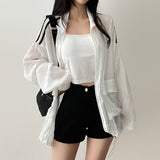Shelly Gauze Two-Line High-Neck Zip-Up Jumper