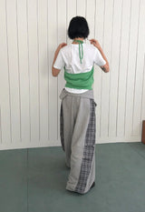 チェック ブロック スウェットパンツ