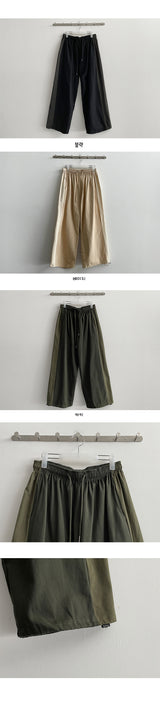 Two-Tone String Coloring Cotton Banded Waist Wide Pants