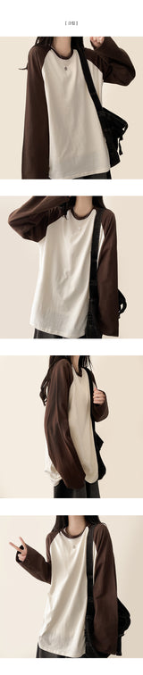 Billy color matching nagrang loose fit long sleeve tee