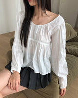 Gummy Stripe Button Round Neck Blouse