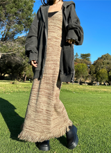 (FW/HIGHLY RECOMMENDED!) フリンジニットブラウンルーズフィットロングドレス