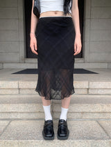 [🖤MD PICK]トワイライト ピンター チェック シースルー ロング ミディ スカート (Black)