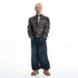 Washed Line Leather Jacket - BROWN
