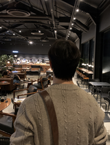 Look & P ヘンリーネックボタンケーブルオーバーフィットニット