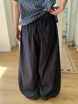 [unisex] ハシンデニムストリングワイドパンツ