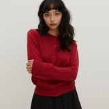 Round Neck Sweater Cardigan Red