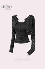 Line Charcoal Cardigan Two-piece Top