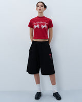 TWIN RIBBON CROP TSHIRT-RED