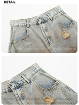 washed-out dirty fit loose wide denim pants