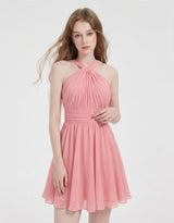 Sia Twist Shirring Chiffon Flare Dress Pink